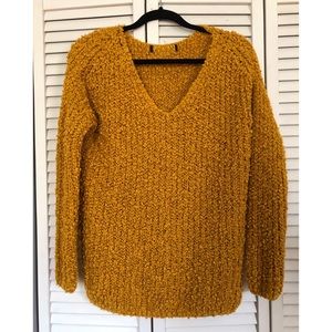 🍾 Mustard Shag V-neck Sweater